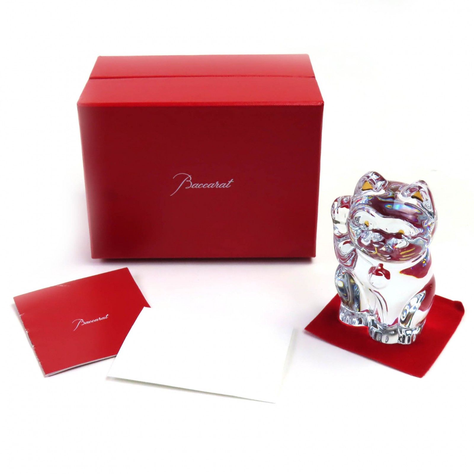 極美品◇Baccarat バカラ ラッキーキャット クリスタル 招き猫 レッド