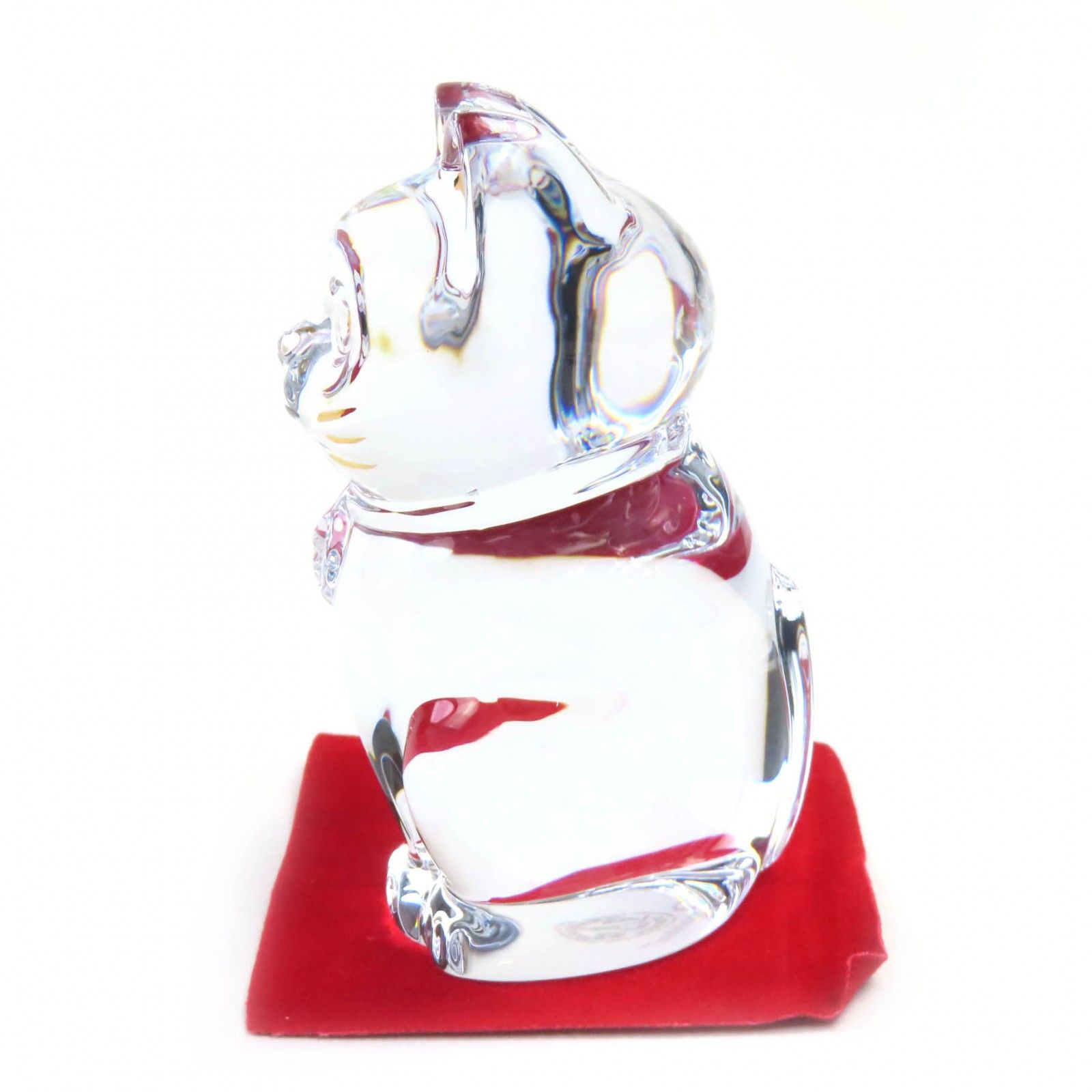 極美品◇Baccarat バカラ ラッキーキャット クリスタル 招き猫 レッド