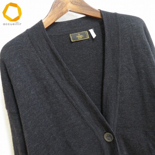 wx フェンディ FENDI ニット カーディガン 40 グレー系 FF 長袖 ロング