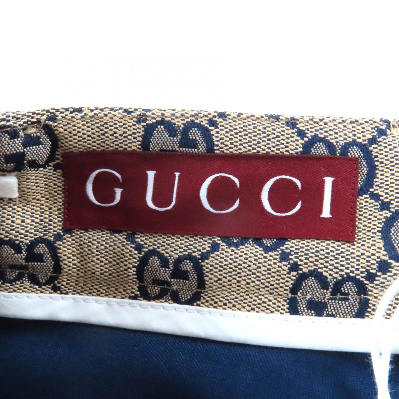 未使用品★GUCCI グッチ 786389 リネン混 GGジャガード センタープレス パンツ ベージュ ネイビー 36 イタリア製 正規品 レディース 未使用品☆GUCCI グッチ 786389 リネン混 GGジャガード センタープレス