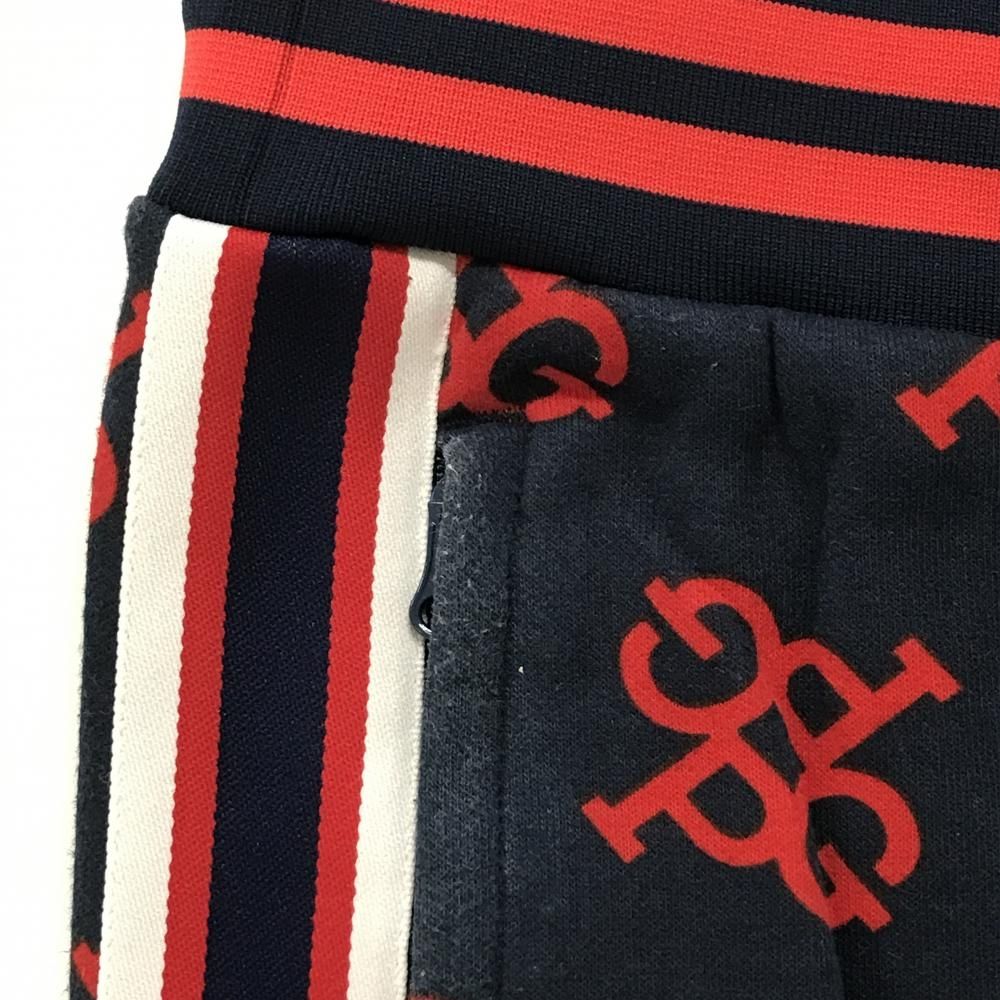 パーリーゲイツ パンツ ネイビー×レッド 総柄 ウエストゴム メンズ 5(L