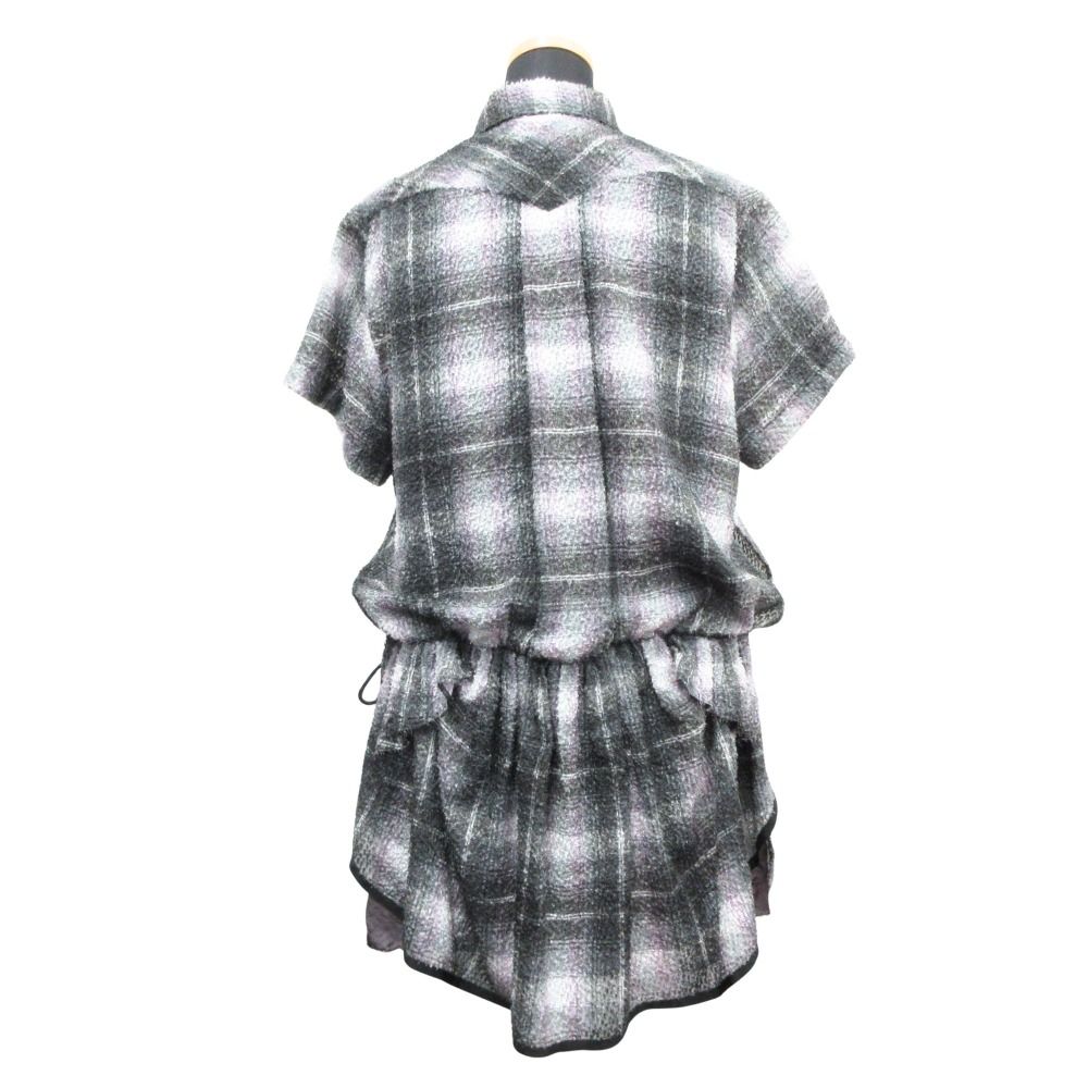 良品 sacai サカイ チェック柄 ナイロン ドッキング シャツ ワンピース