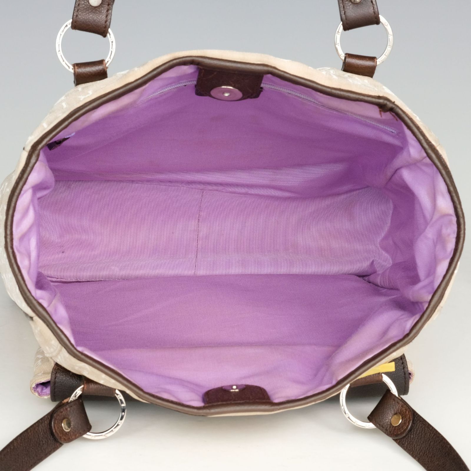 BVLGARI ブルガリ ロゴマニア トートバッグ ベージュ レザー