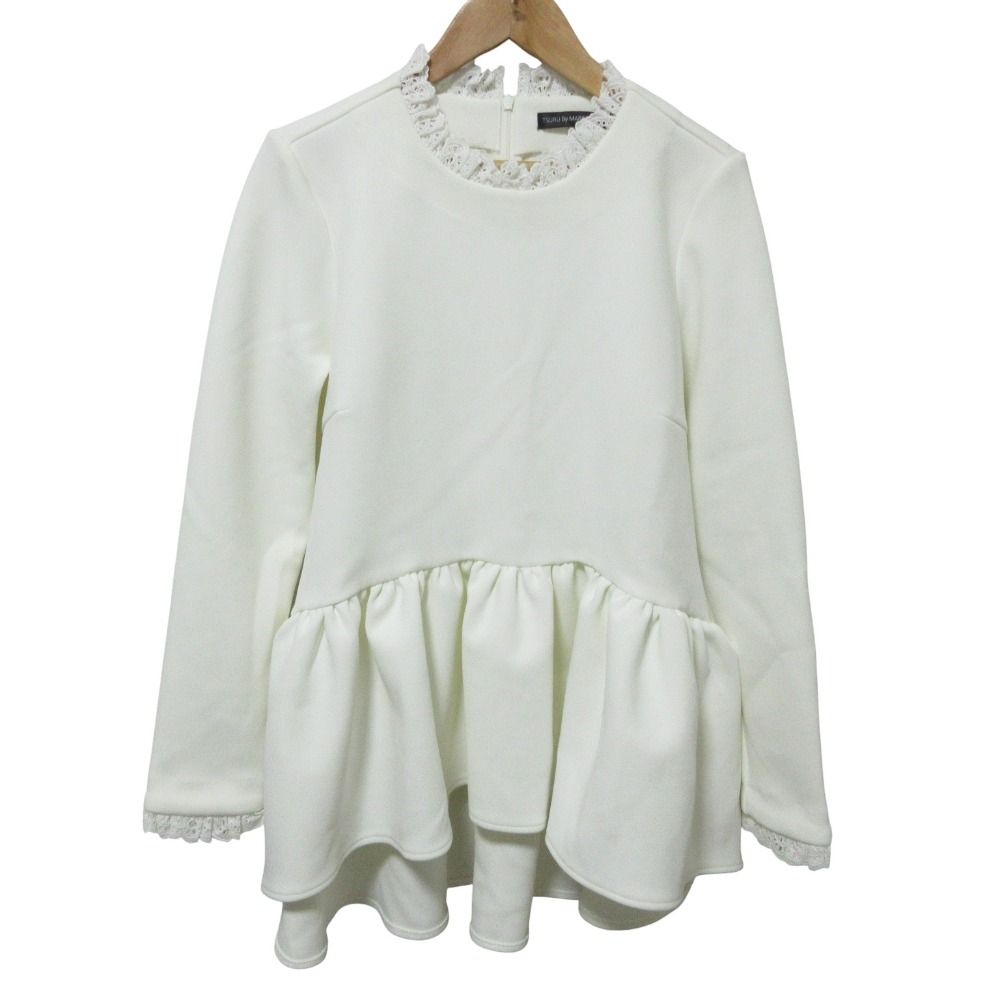 美品 レース ペプラム TSURU by MARIKO OIKAWA カットソー 美品 洗える ツルバイマリコオイカワ レース ペプラム ブラウス
