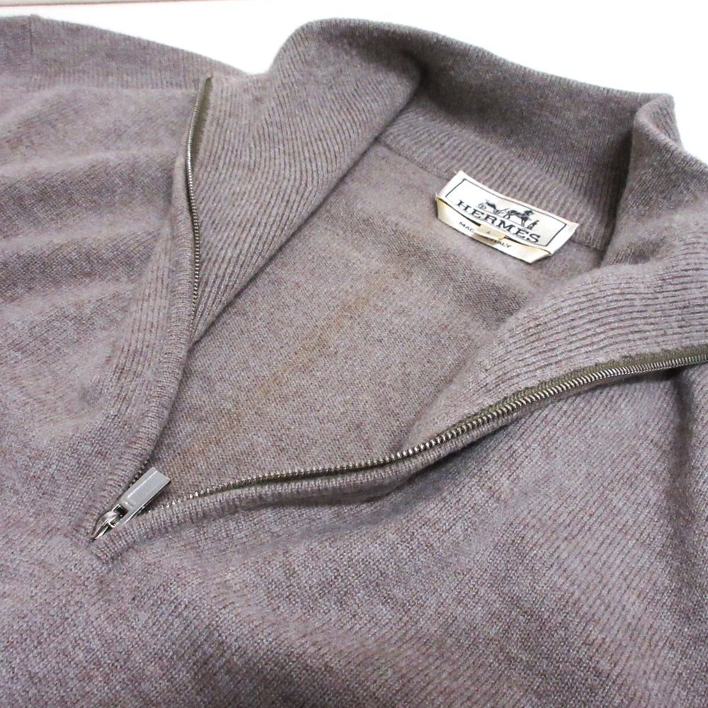 ▲エルメス カシミヤ ハーフジップ メンズニット セーター グレー HERMESグレー ジップアップ カシミア ニット セーター ☆エルメス