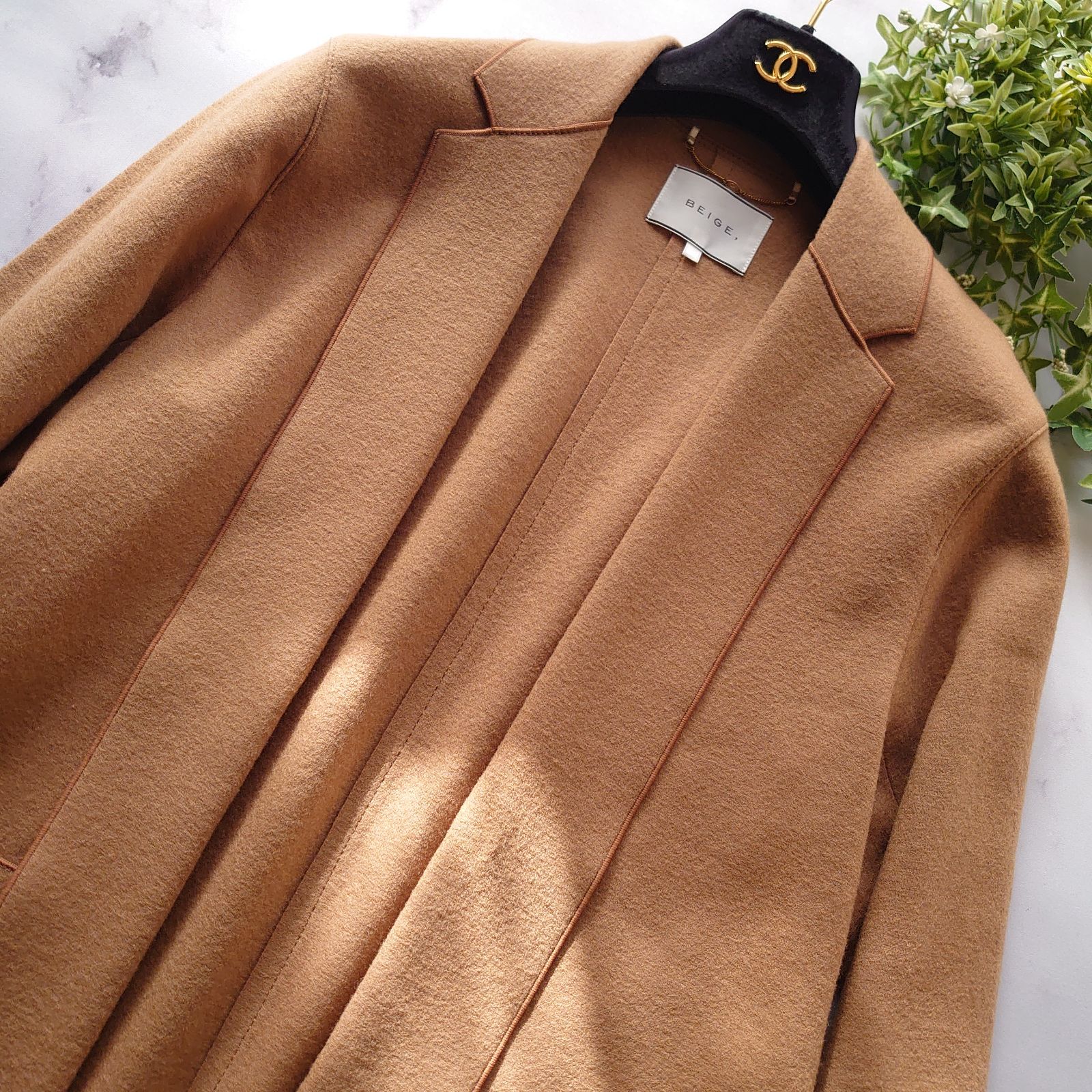 近年 ベイジ ウールリバーコート チェスターコート ロング ベージュ S