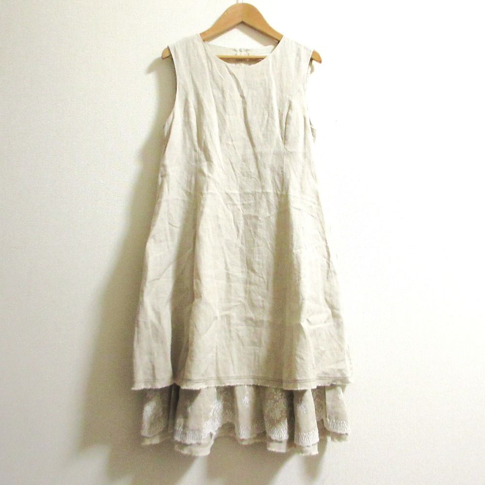 美品 FOXEY フォクシー リネン ノースリーブワンピース 38365 サイズ38