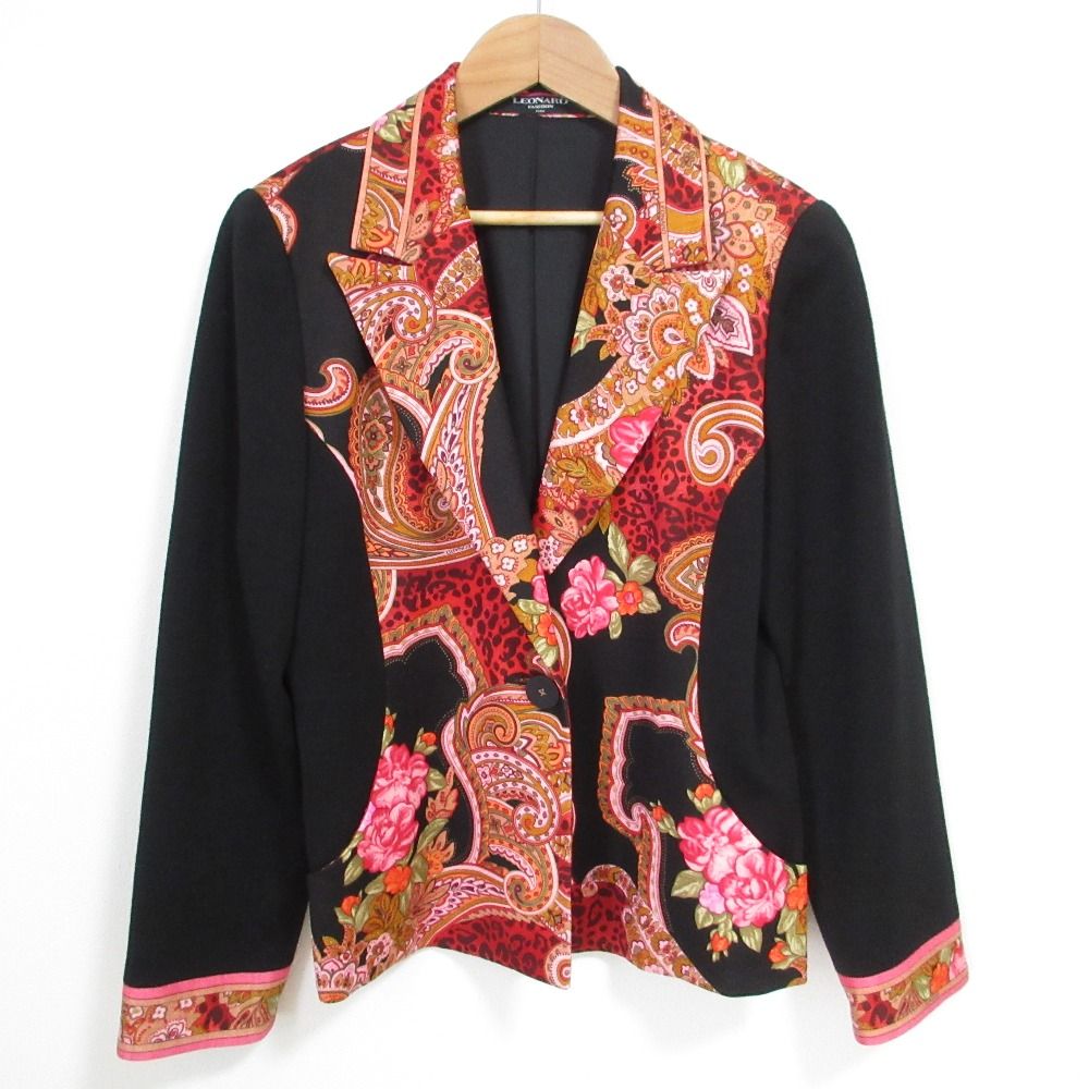 美品 LEONARD レオナール フラワー ペイズリー柄 切り返しテーラード
