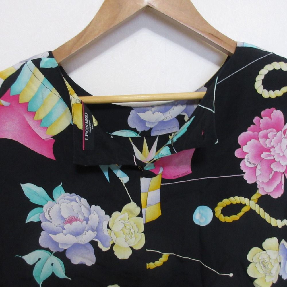 美品 LEONARD レオナール シルク100％ クルーネック ショートスリーブ