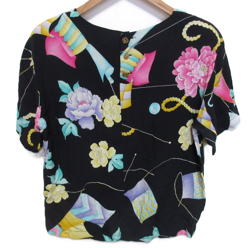 H317 美品 L レオナール シルク混 カットソー ブラック レディース H317 美品 L レオナール シルク混 カットソー ブラック レディース