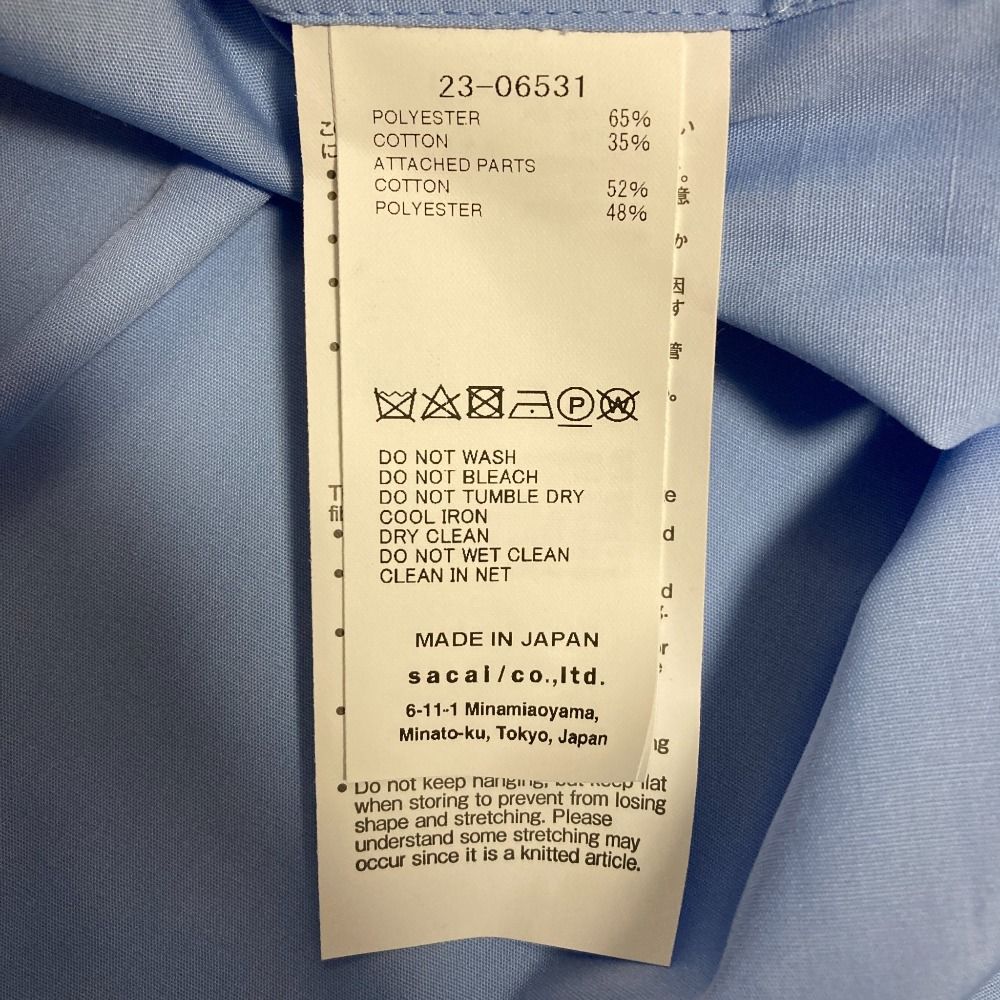 美品 sacai サカイ COTTON POPLIN KNIT DRESS ワンピース 23-06531  