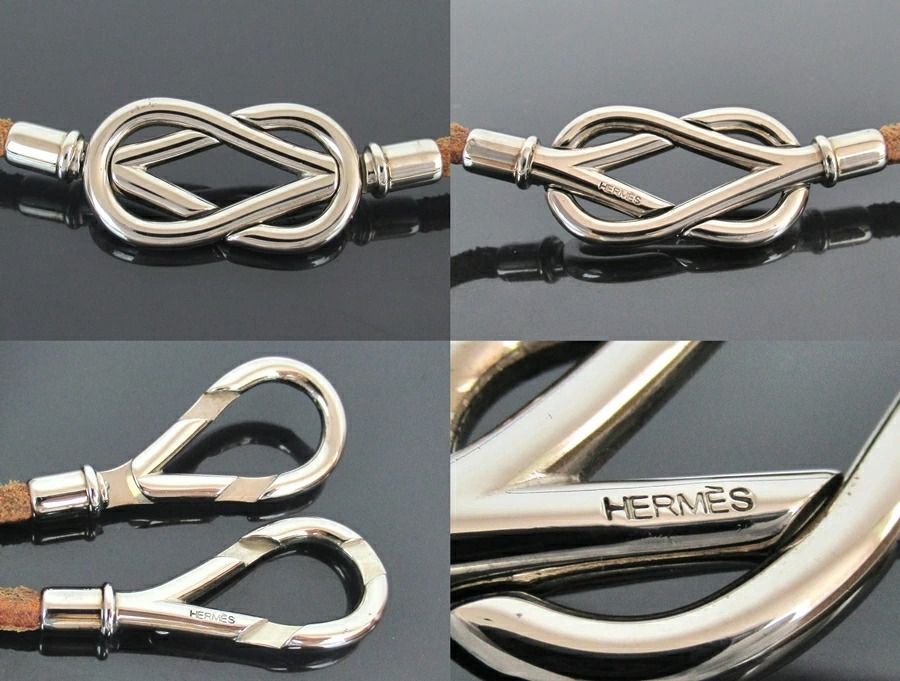 エルメス　アタメ　チョーカー　2連ブレスレット　シルバー金具　レザー　箱付き エルメス アタメ チョーカー 2連ブレスレット シルバー金具 レザー 箱付き