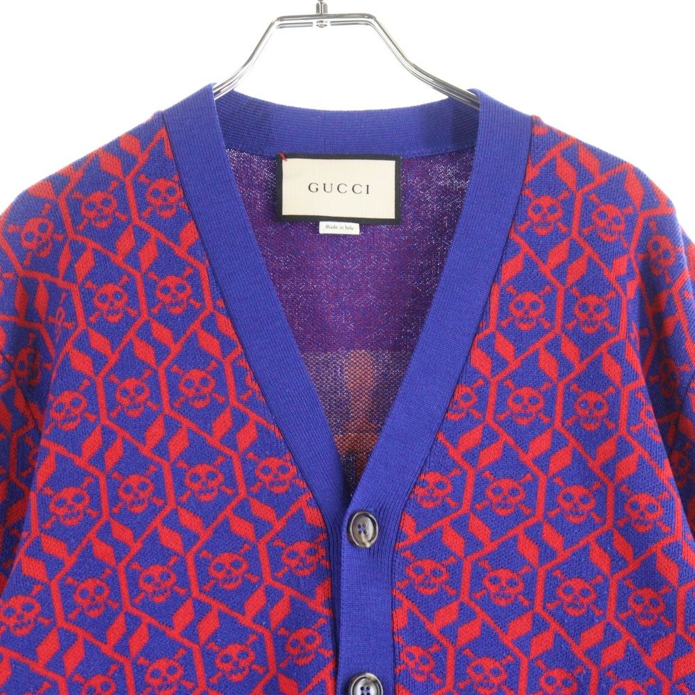 GUCCI (グッチ) スカル総柄ジャガード ウールニット 長袖カーディガン