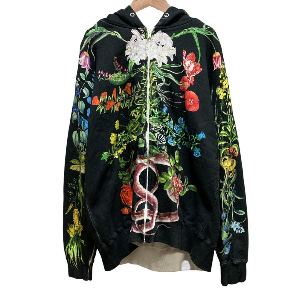 美品 Ahcahcum あちゃちゅむ お花の体 ジップアップパーカー ブラック