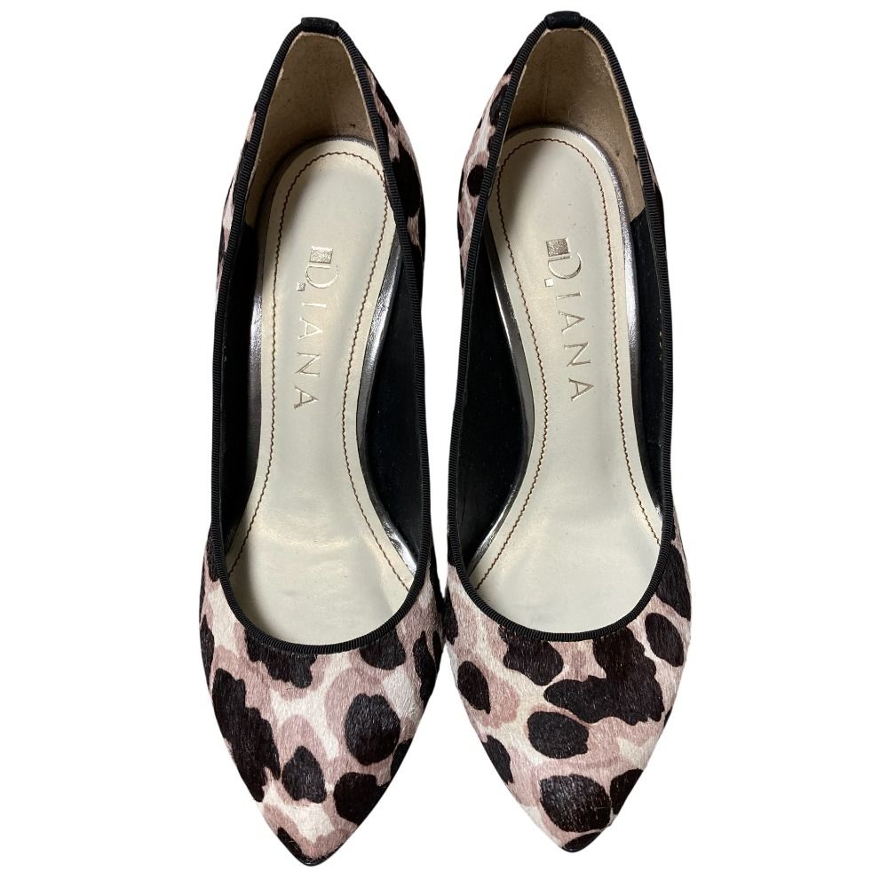 美品 DIANA ダイアナ ハラコ レオパード柄 ポインテッドトゥ パンプス