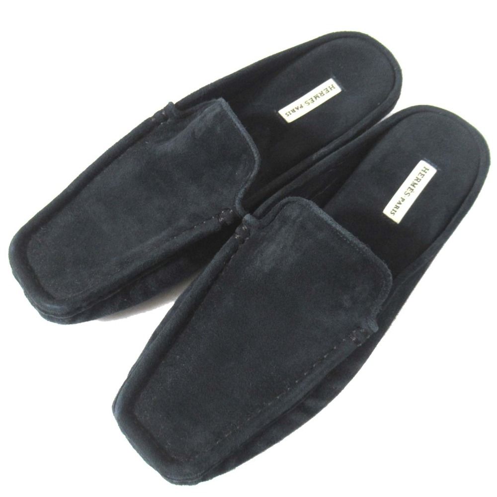 Hermesエルメスブラックレザー スクエアトゥ ミュール36.5 Hermesエルメスブラックレザー スクエアトゥ ミュール36.5