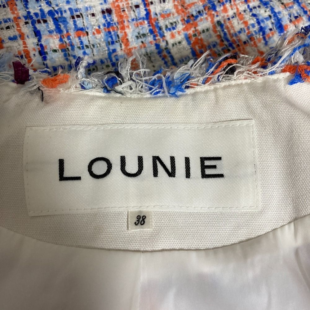 美品 LOUNIE ルーニィ ツイード ノーカラージャケット サイズ38 マルチ