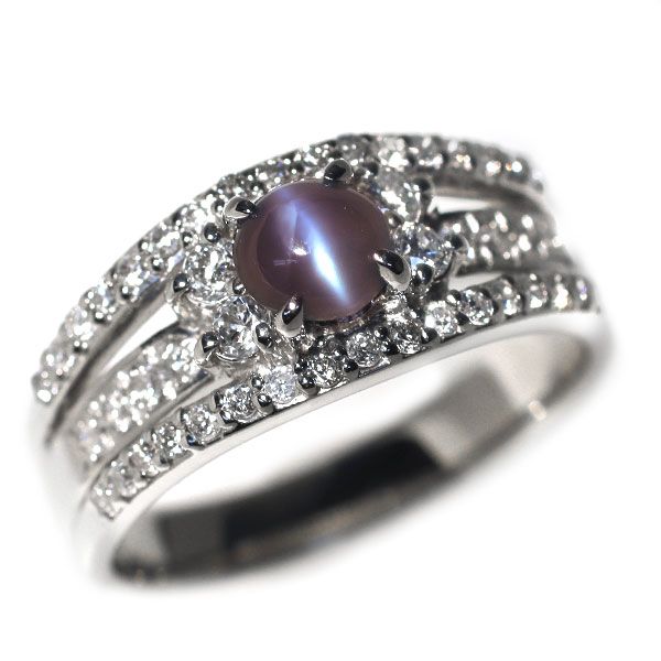 Pt900　アレキサンドライト　キャッツアイ　ダイヤ　リング Pt900 アレキサンドライトキャッツアイ ダイヤモンド リング 0.673ct