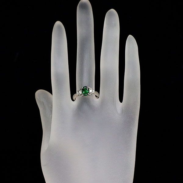 Pt900 グリーン ガーネット ダイヤモンド リング 0.87ct D0.23ct
