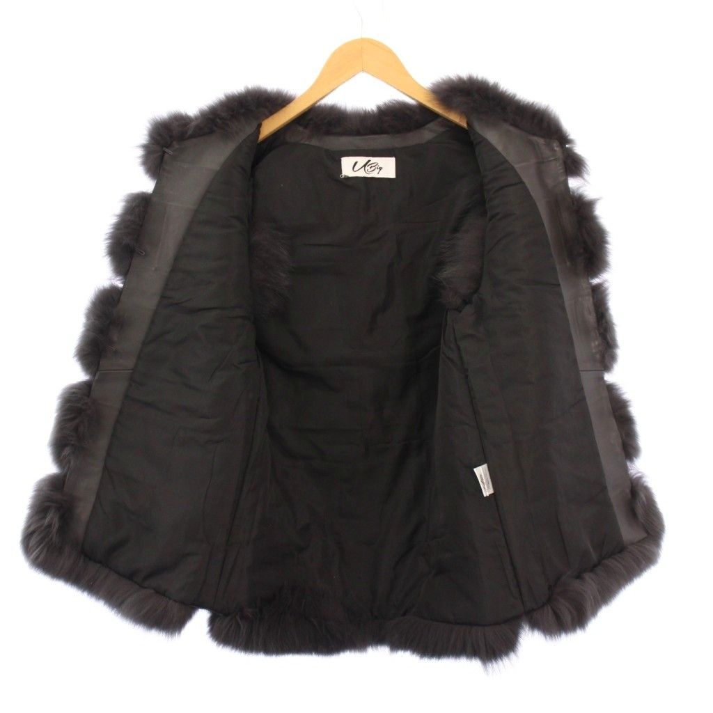 u-big 石井毛皮　フォックスファー　ジレ　黒　M ユービッグ U-Big 石井毛皮 フォックスファーベスト ノーカラー