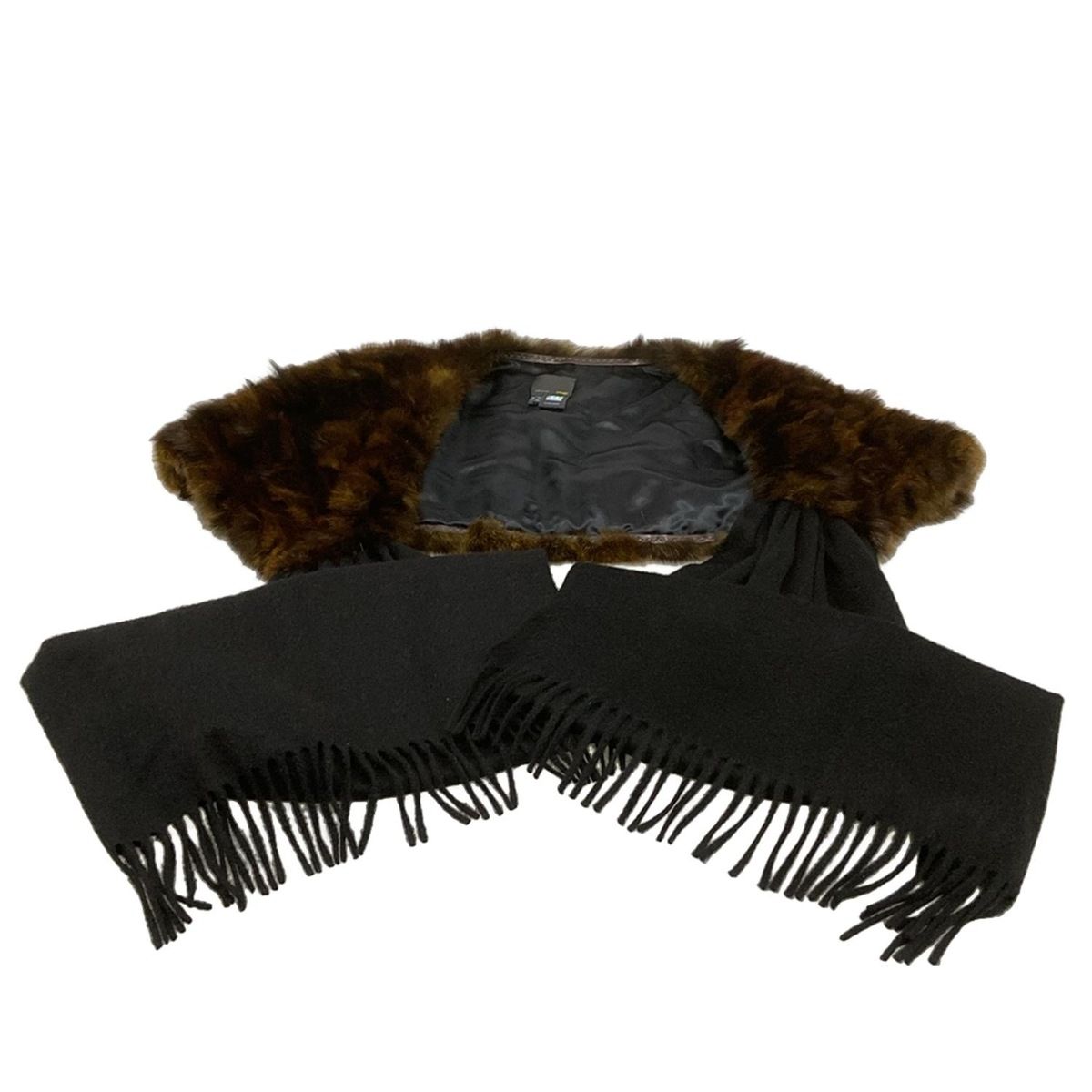 FENDI(フェンディ) マフラー - 黒×ダークブラウン カシミヤ、ファー