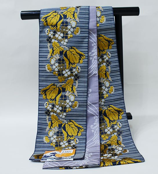 半幅帯 長尺約4.4m 浴衣帯 細帯 日本製 ポリエステル 袷 グレー×藤鼠