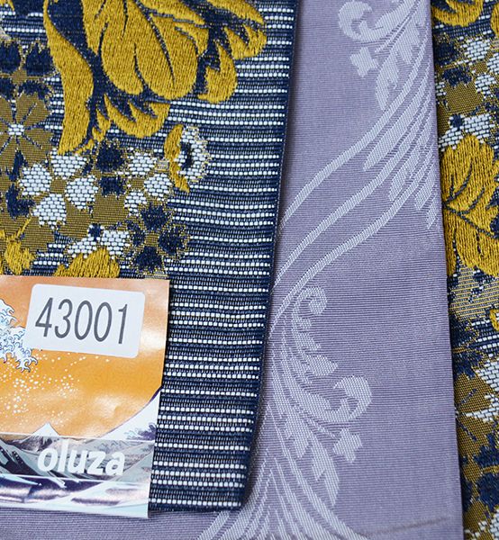 半幅帯 長尺約4.4m 浴衣帯 細帯 日本製 ポリエステル 袷 グレー×藤鼠