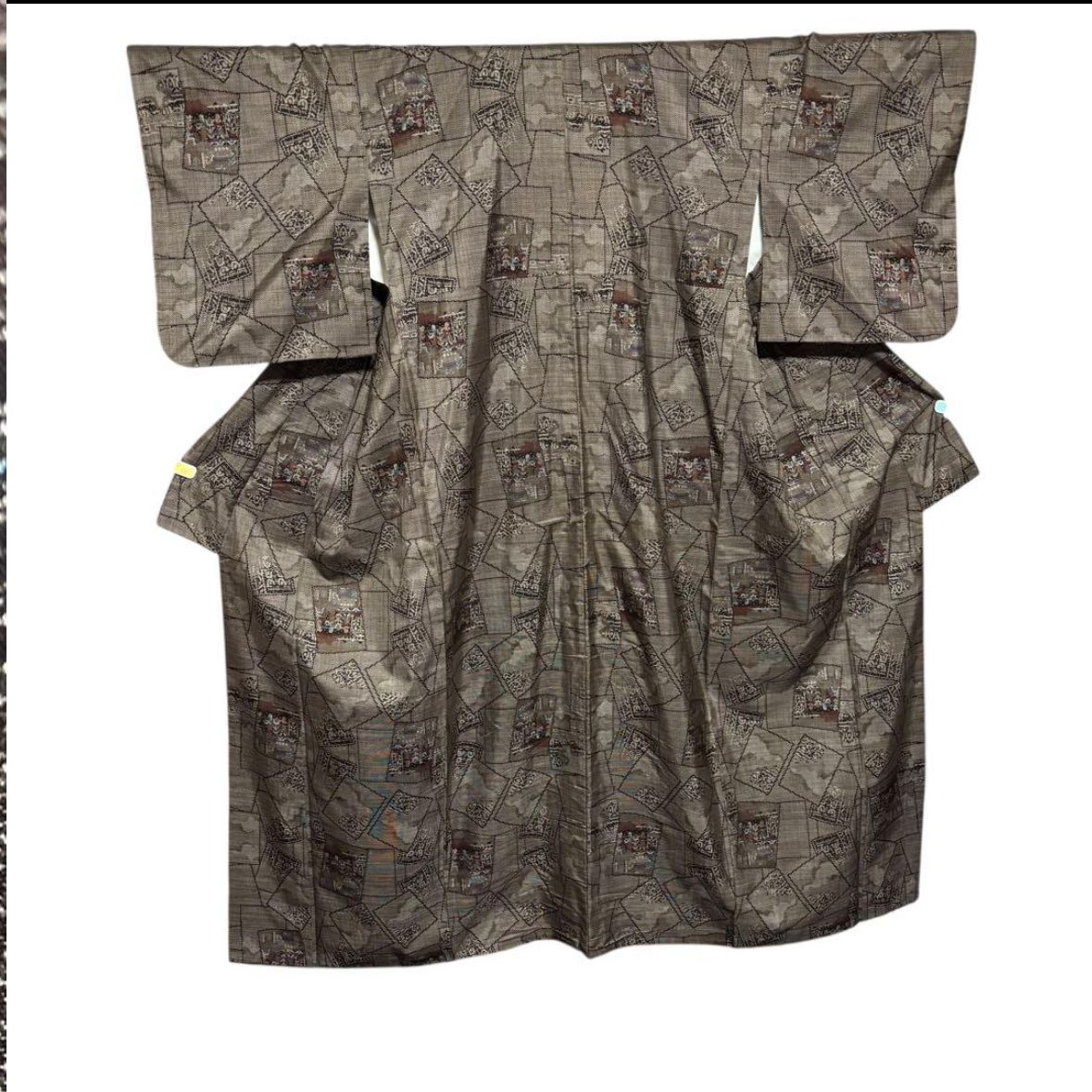 新品 証紙　本場奄美大島紬 一元式 古代泥染 袷 フルセット 丈163 裄66 美品 袷 証紙 泥染め 本場奄美大島紬 フルセット 4点 貴重柄