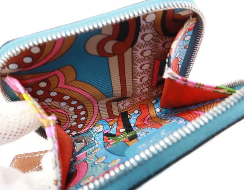 ♥ エルメス アザップ コンパクト ミニ シルクイン コインケース 小銭入れ ブルージーン ブルー系 |34496