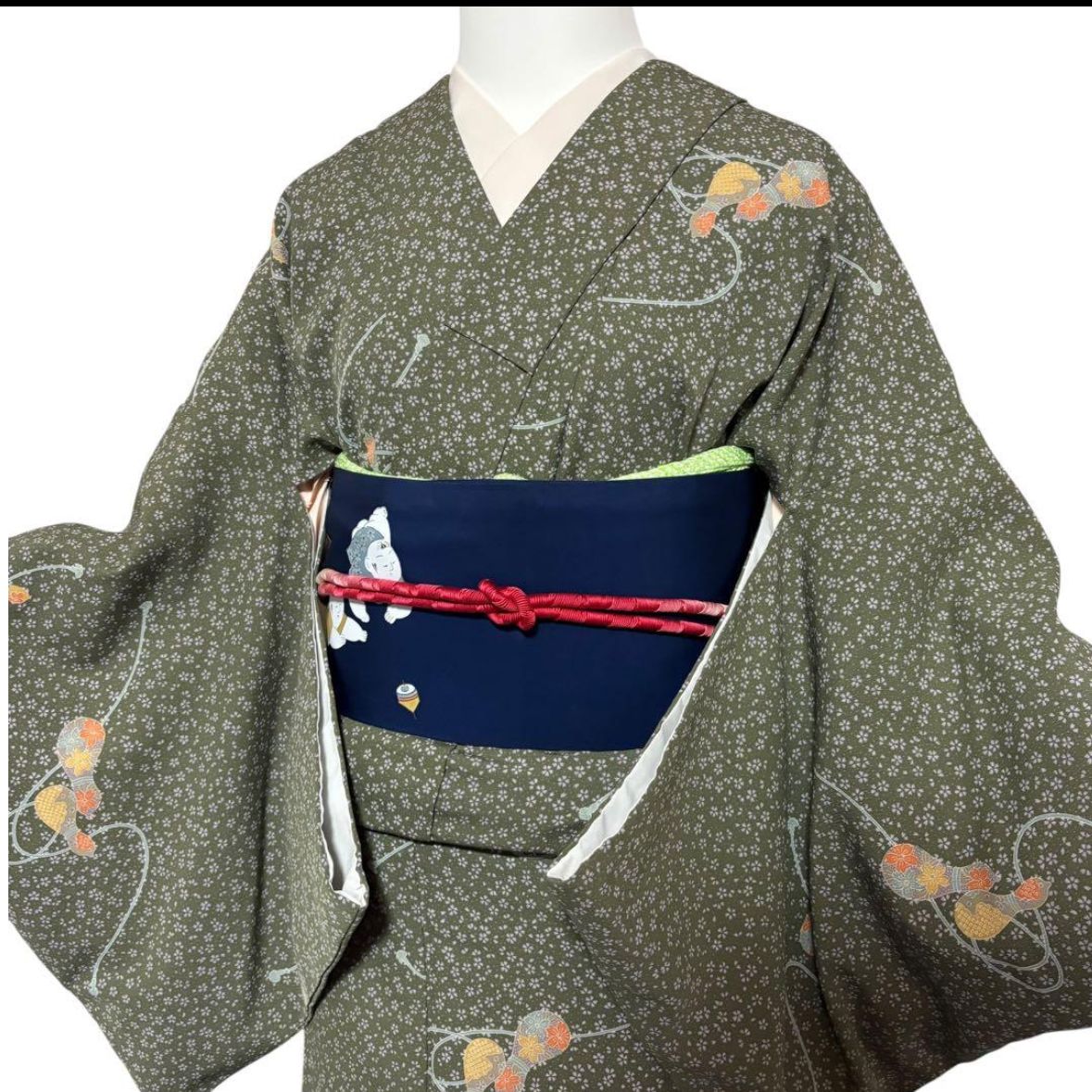 【新品未使用極美品】洗える小紋フルセット　袷　縞　幅広サイズ　正絹洒落袋帯 未使用近い 美品 袷 化繊 洗える 小紋 フルセット - メルカリ