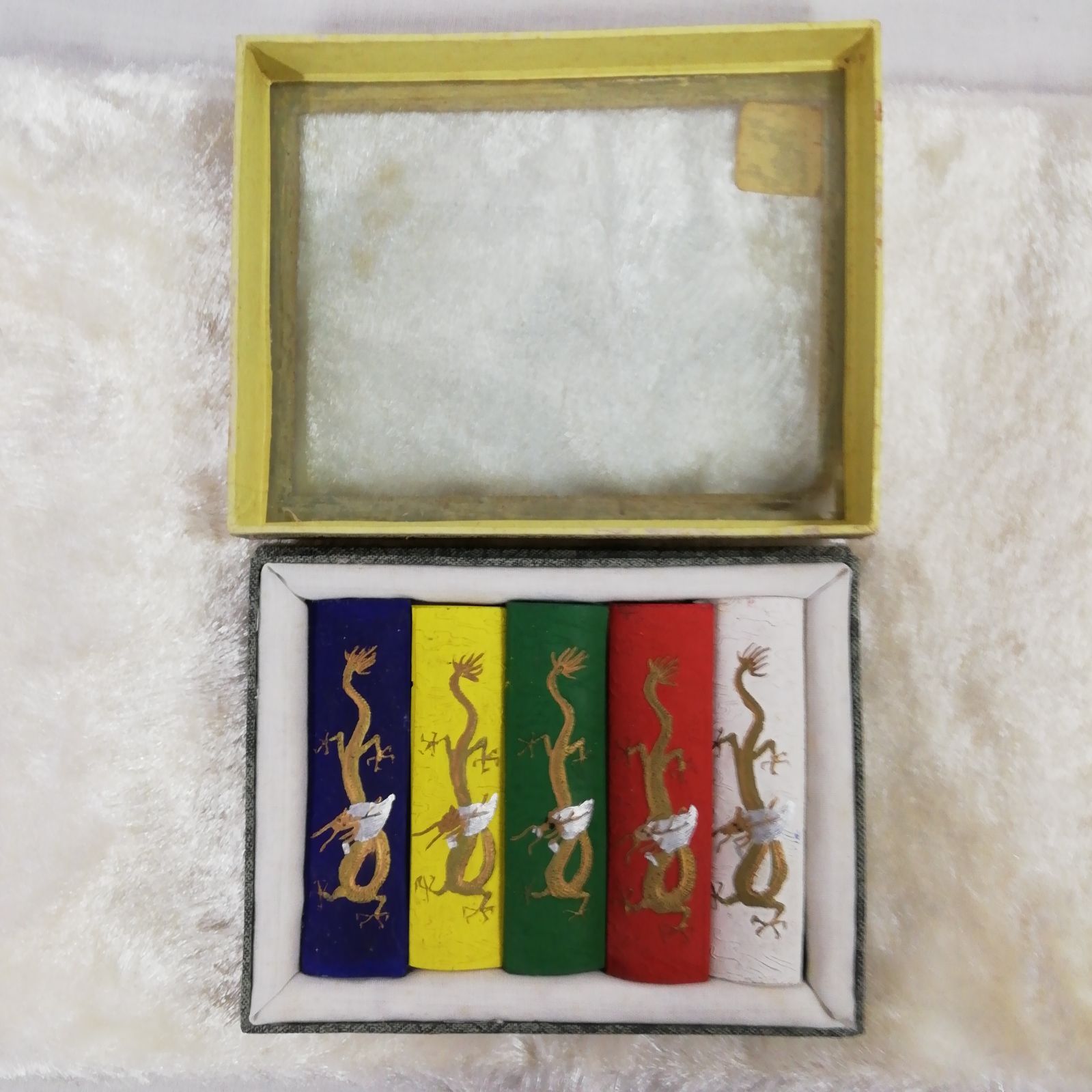 未使用】老胡開文「五彩墨 中国墨 】 書道 工芸品 青、黄、緑、赤、白