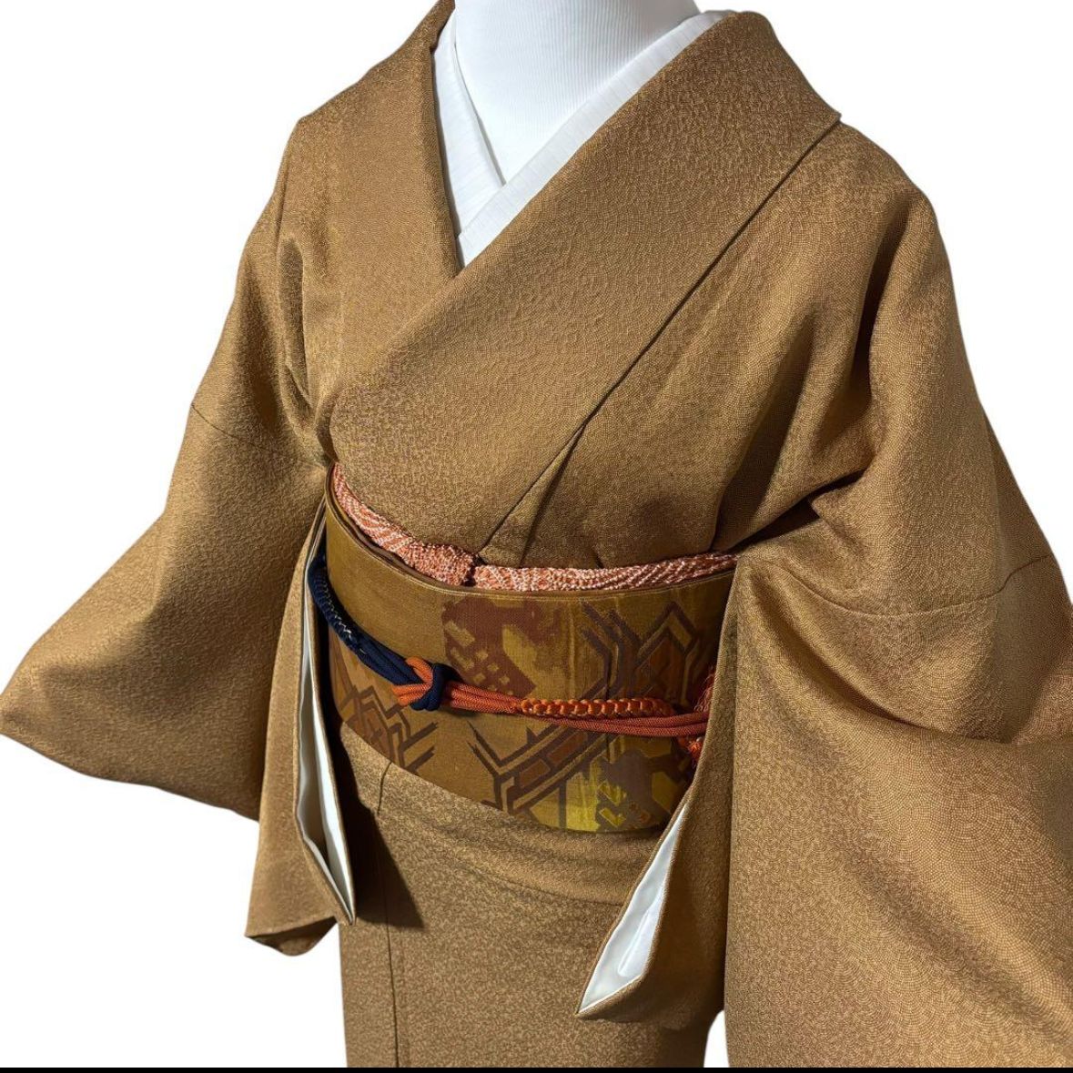 未使用近い 美品 袷 正絹 作家物 落款 縮緬 江戸小紋 鮫小紋 フル