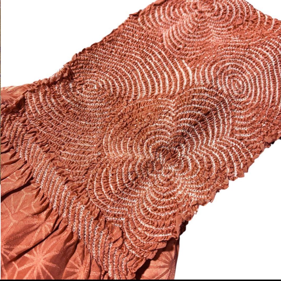 未使用近い 美品 袷 正絹 作家物 落款 縮緬 江戸小紋 鮫小紋 フル