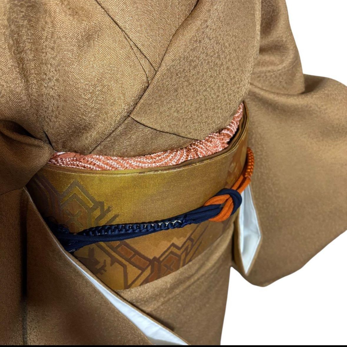 未使用近い 美品 袷 正絹 作家物 落款 縮緬 江戸小紋 鮫小紋 フル