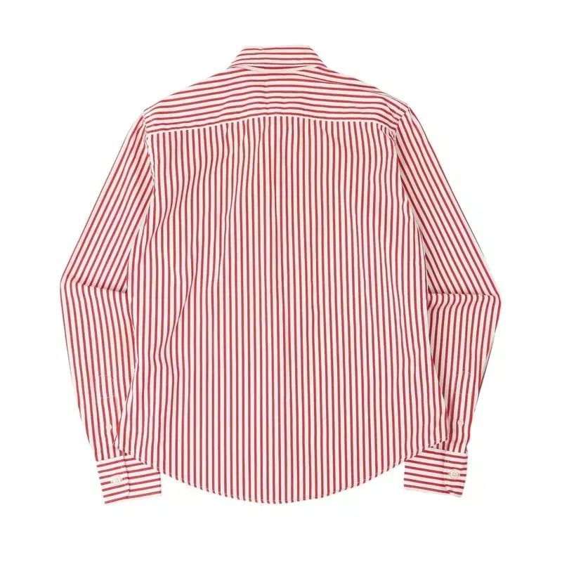 美品△ラルフローレン ストライプシャツ 半袖 コットン レッド 