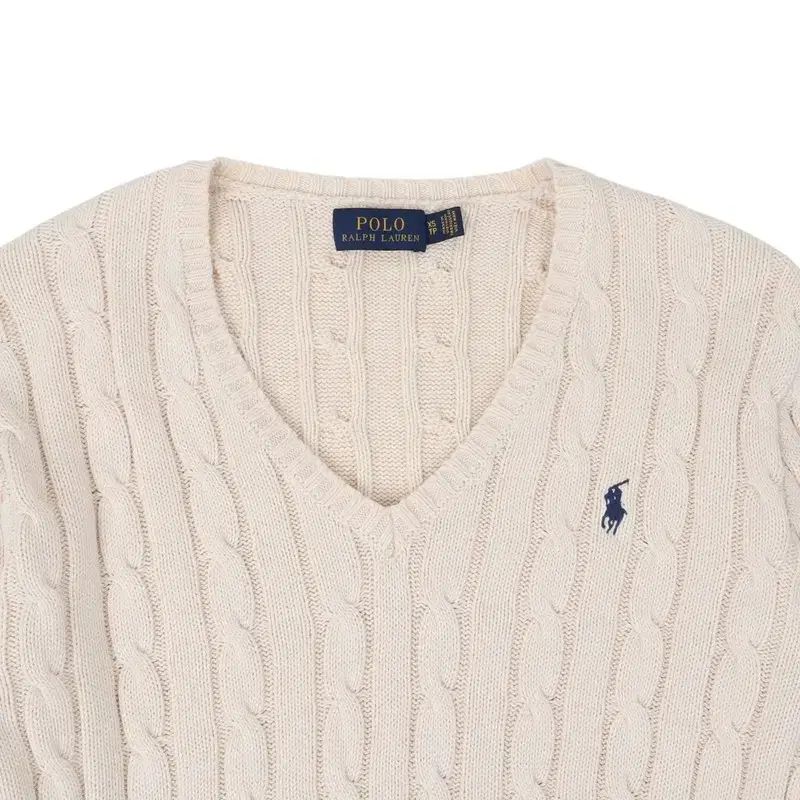 ポロラルフローレン アイボリー Vネック ケーブル ニット - メルカリ