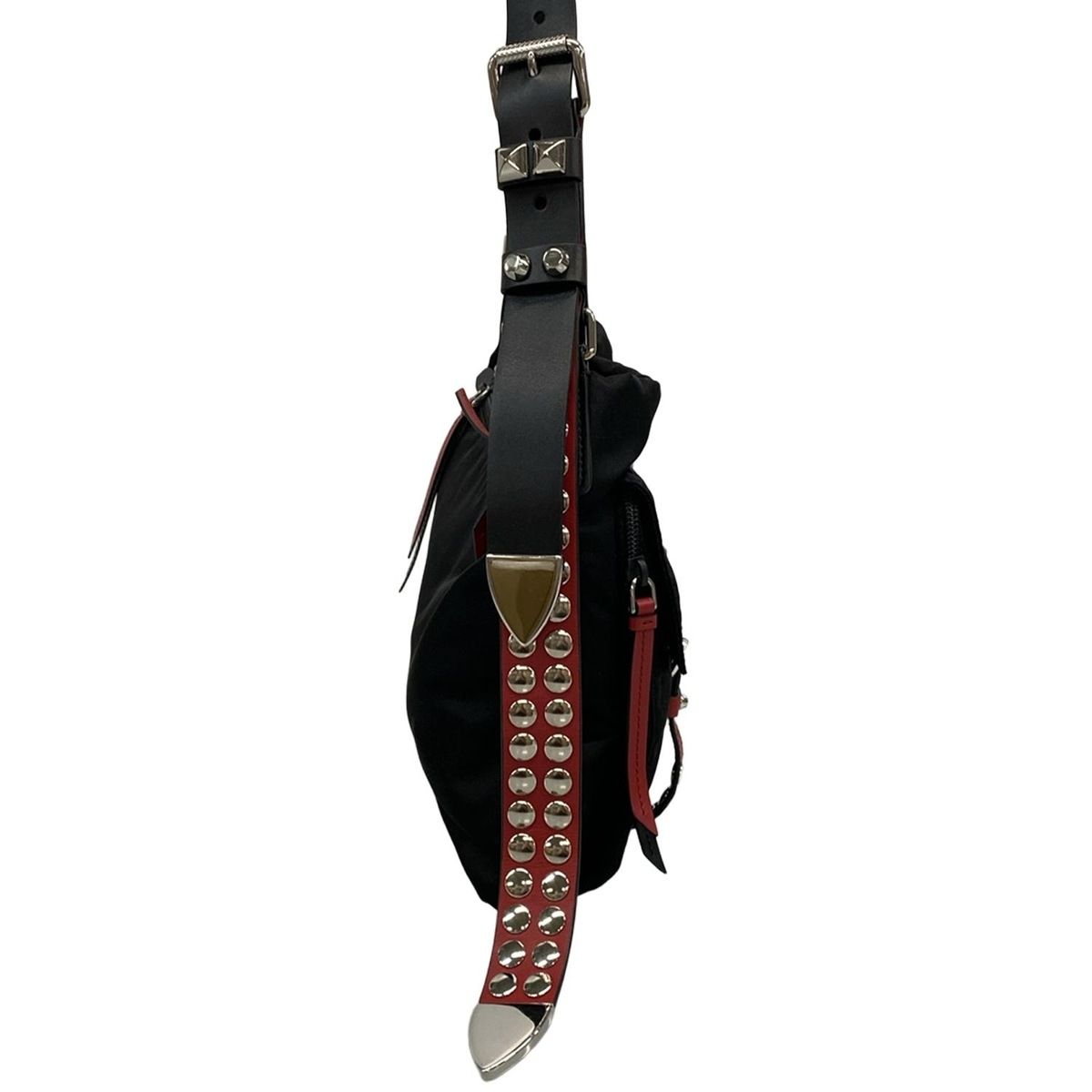 PRADA(プラダ) ショルダーバッグ - 黒×レッド×シルバー スタッズ