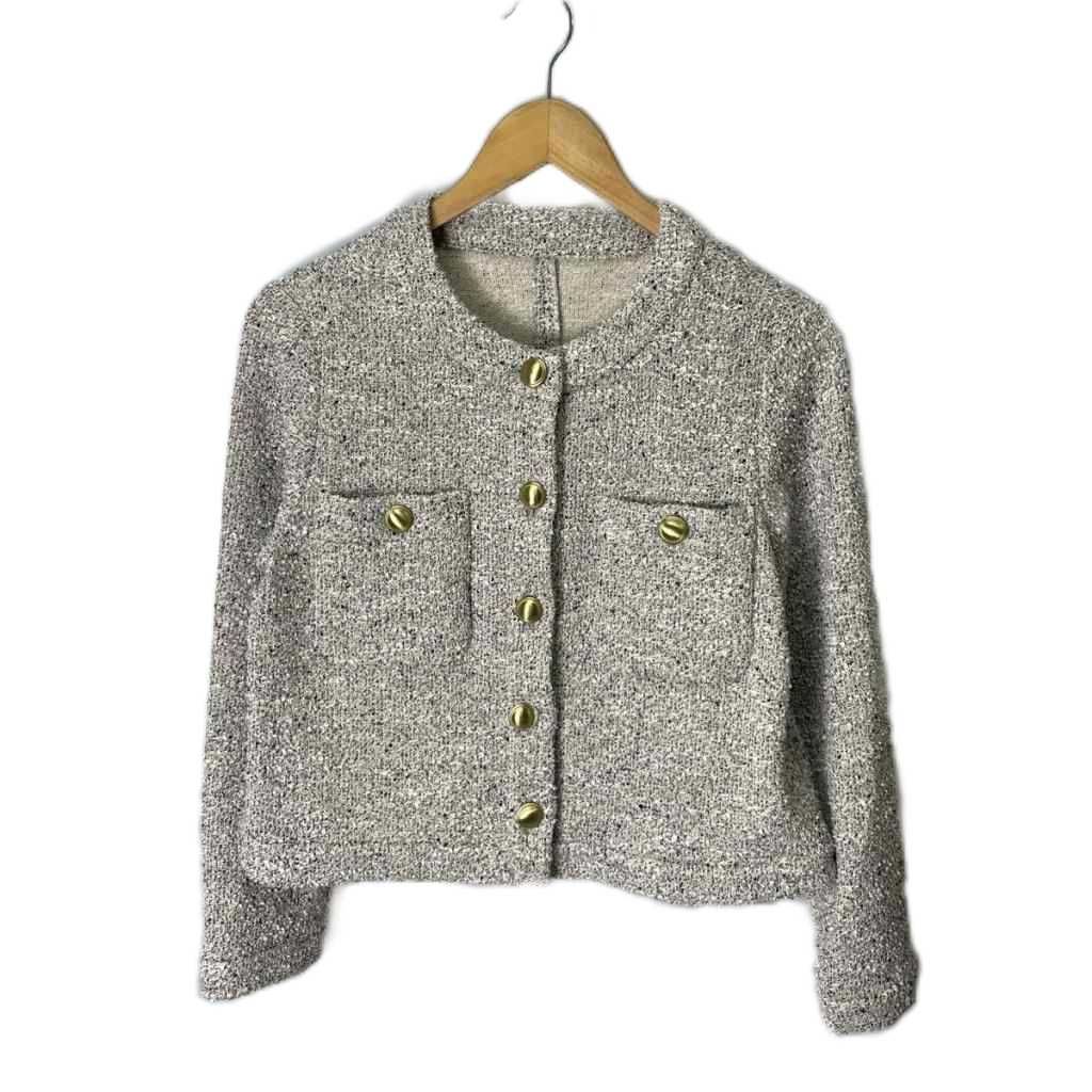 ブラーミン BRAHMIN ツイードジャケット ブルゾン 金ボタン 38 グレー