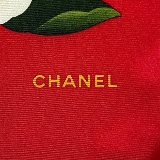 シャネル スカーフ レッド ホワイト 美品 クリーニング済み シルク