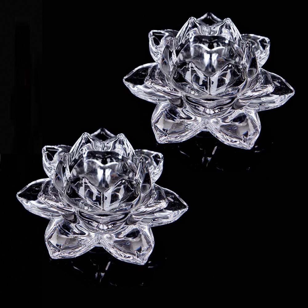 MYONEEN キャンドルホルダー ガラス 蓮の花 蓮花 クリア 蓮 ロータス
