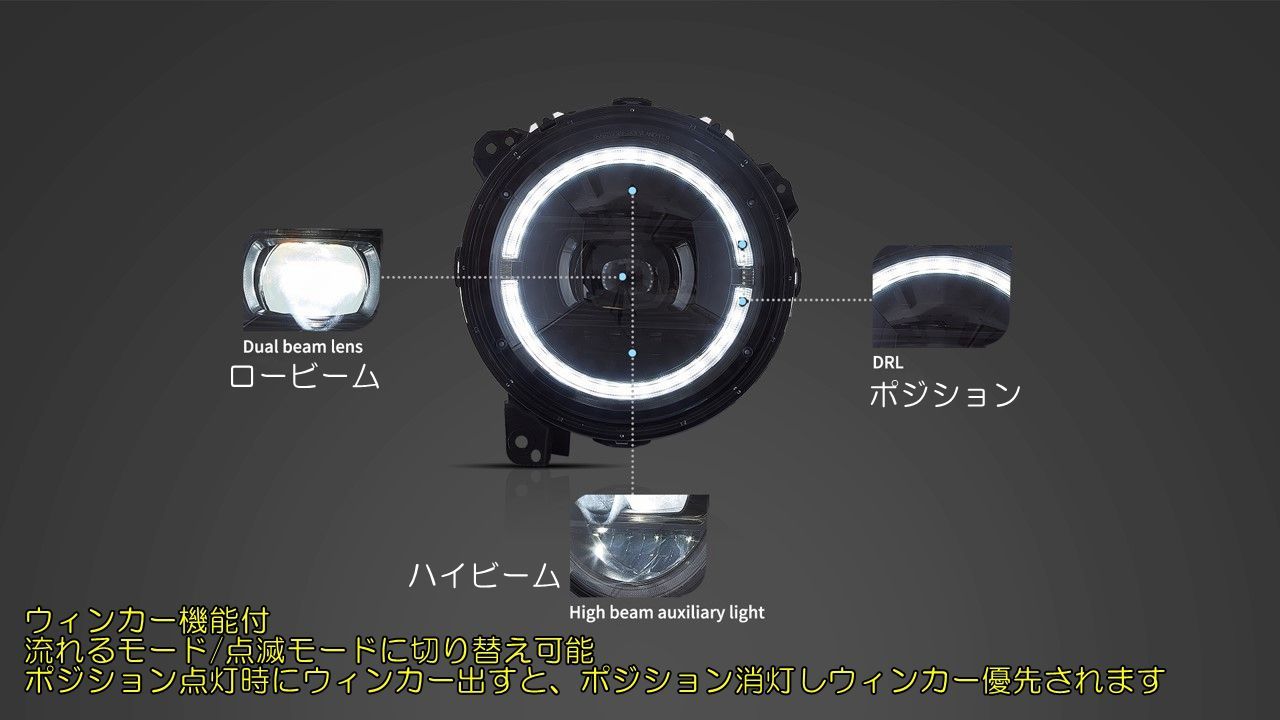 VLAND ジープ JLラングラー ヘッドライト 国内仕様カットライン 