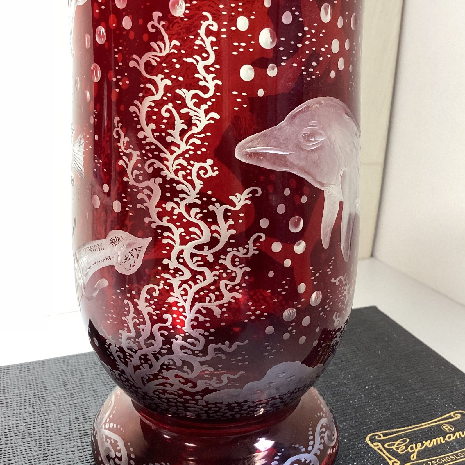 ボヘミアグラス BOHEMIA CRISTAL アーゲルマン レッドクリスタル 花瓶