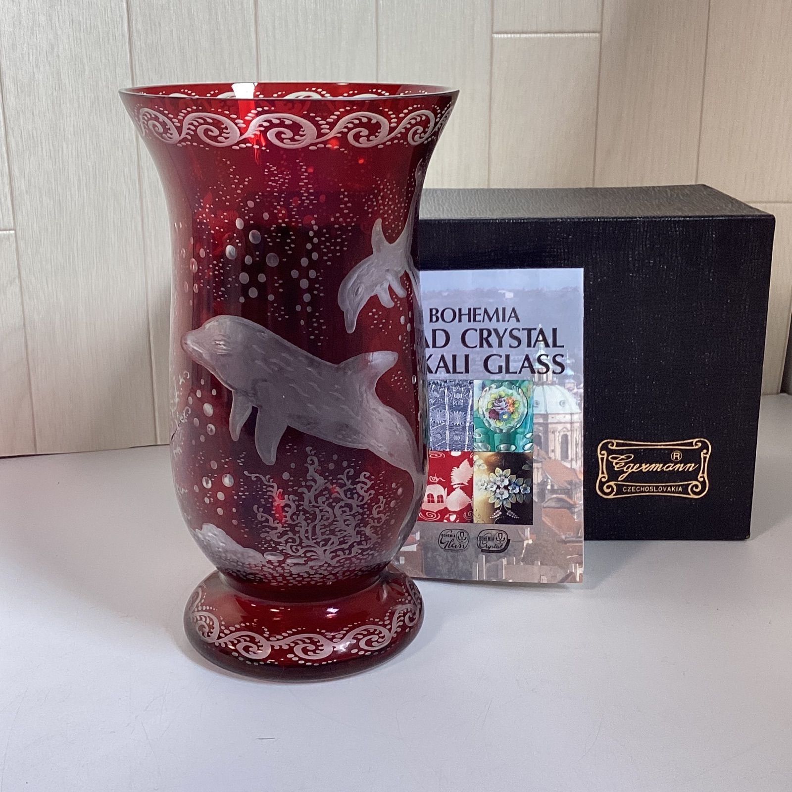 ボヘミアグラス BOHEMIA CRISTAL アーゲルマン レッドクリスタル 花瓶