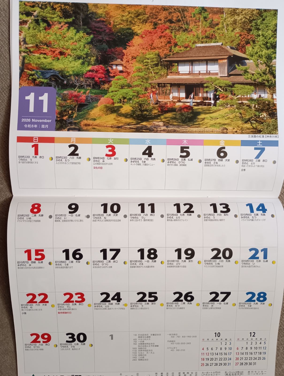 2026年 壁掛けカレンダー 庭園 文字大・メモ欄3行・3色刷 - メルカリ