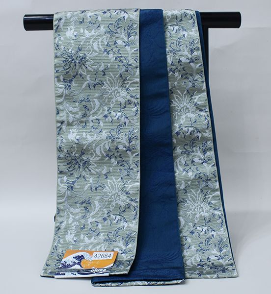 半幅帯 長尺約4.4m 浴衣帯 細帯 日本製 ポリエステル 袷 モスグリーン