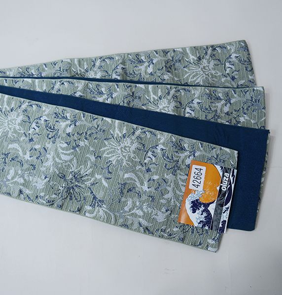 半幅帯 長尺約4.4m 浴衣帯 細帯 日本製 ポリエステル 袷 モスグリーン