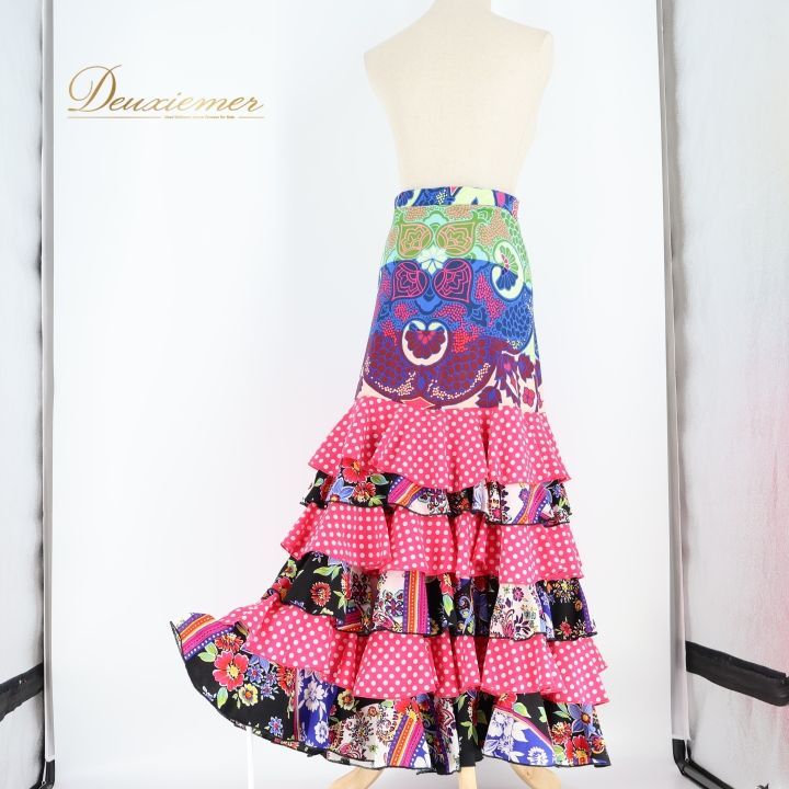 フラメンコ 衣装 ファルダ スカート ピンク 黒 ボランテ フリル 水玉