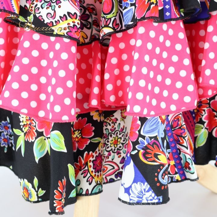 フラメンコ 衣装 ファルダ スカート ピンク 黒 ボランテ フリル 水玉