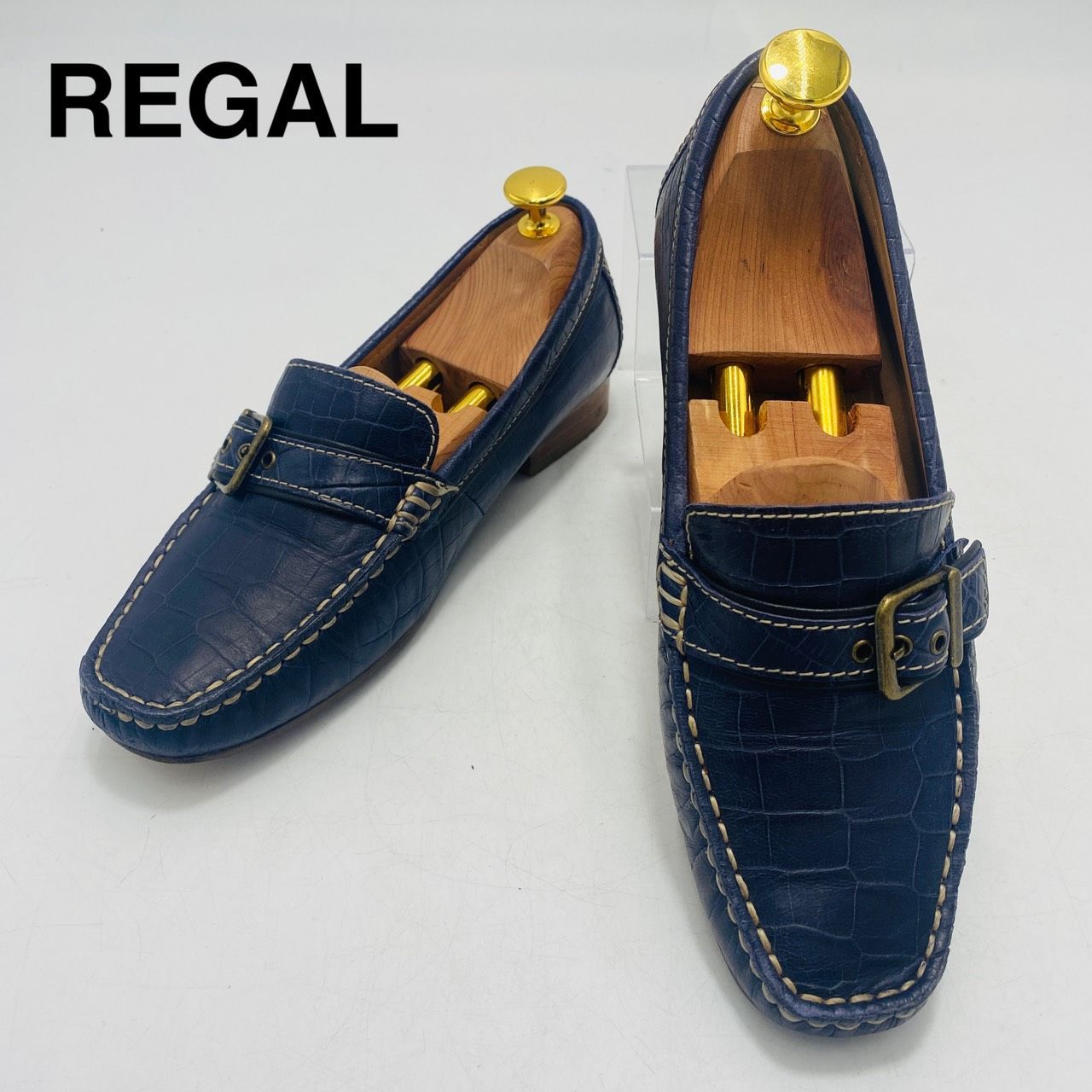 REGAL リーガル ローファー F41B 23.5cm クロコ型押し レザー ネイビー 
