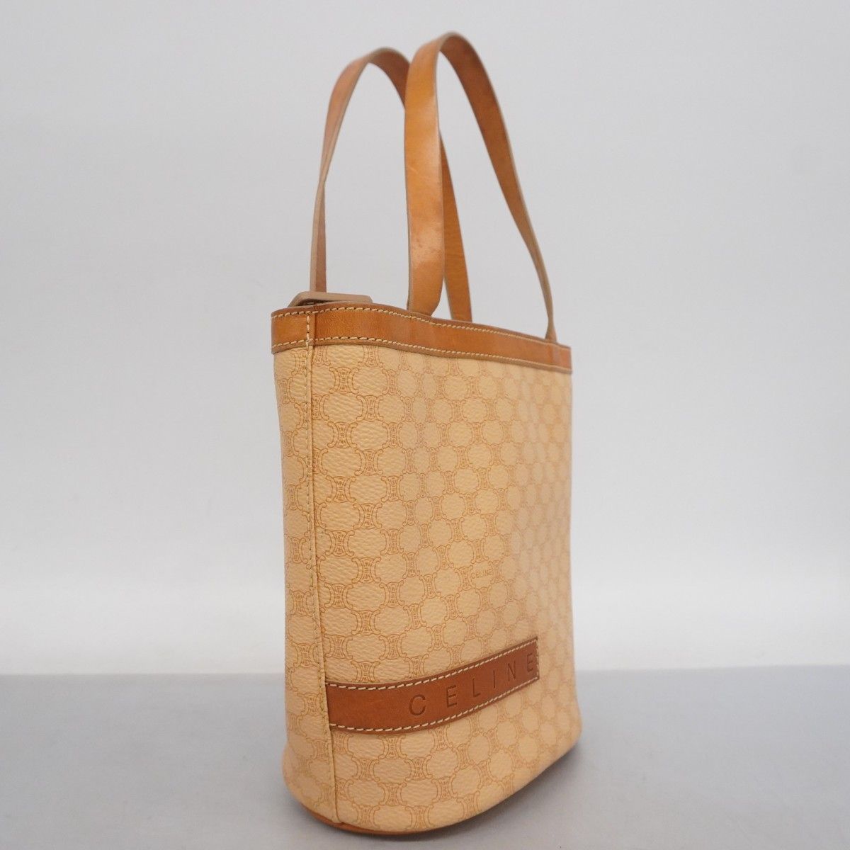 5pd5450】セリーヌ ハンドバッグ マカダム PVC ベージュ ブラウン